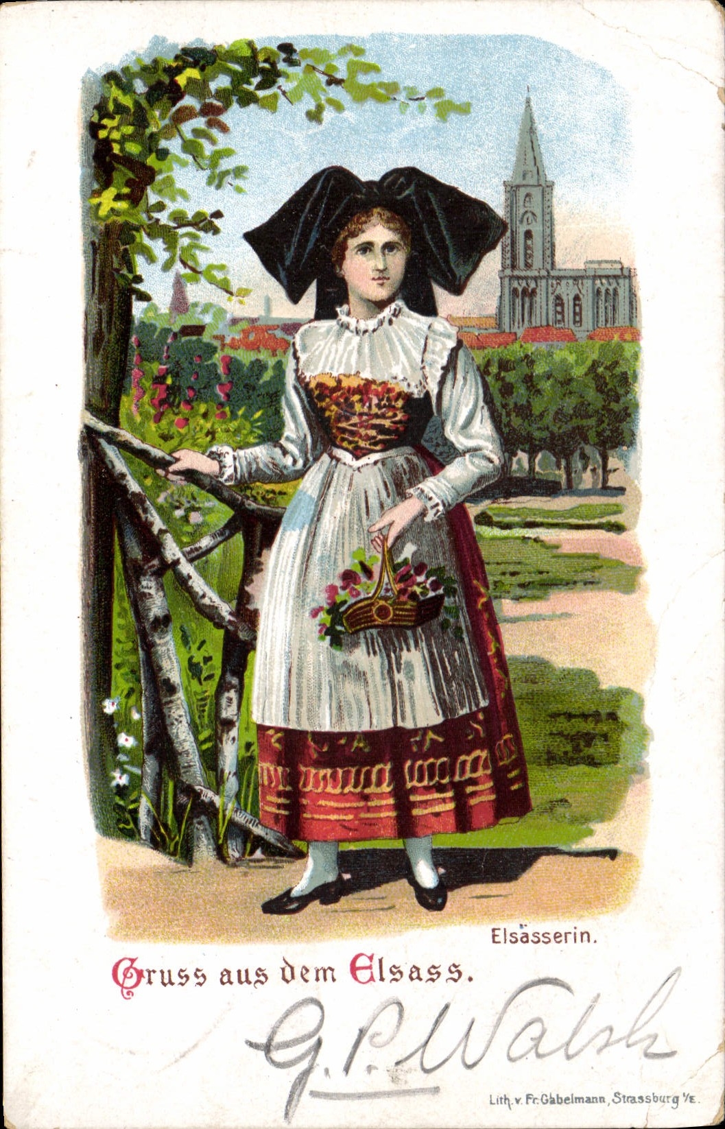 CPA Folklore Gruss aus dem Elsass