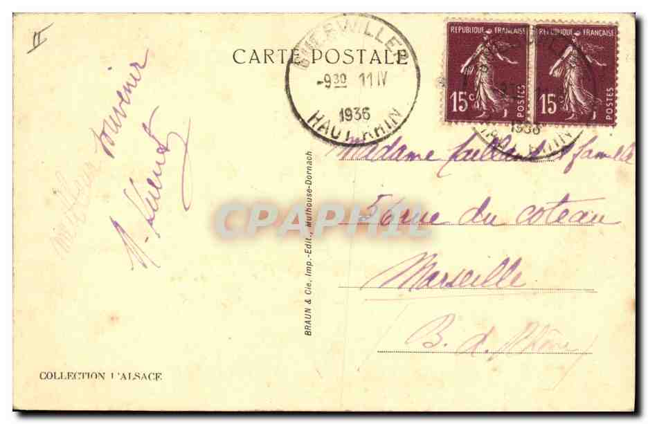 CPA Folklore Alsace Jeunes alsaciennes — Verso