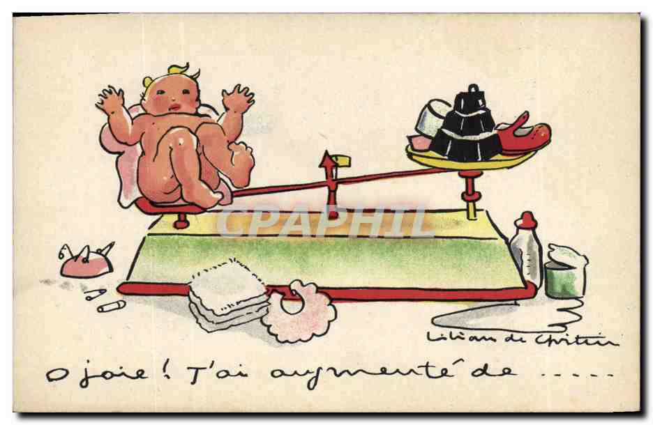 Bebé sobre una balanza — humorístico — Libriam de Chritin