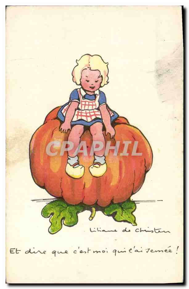 CPA Fantaisie Illustrateur Enfant Citrouille
