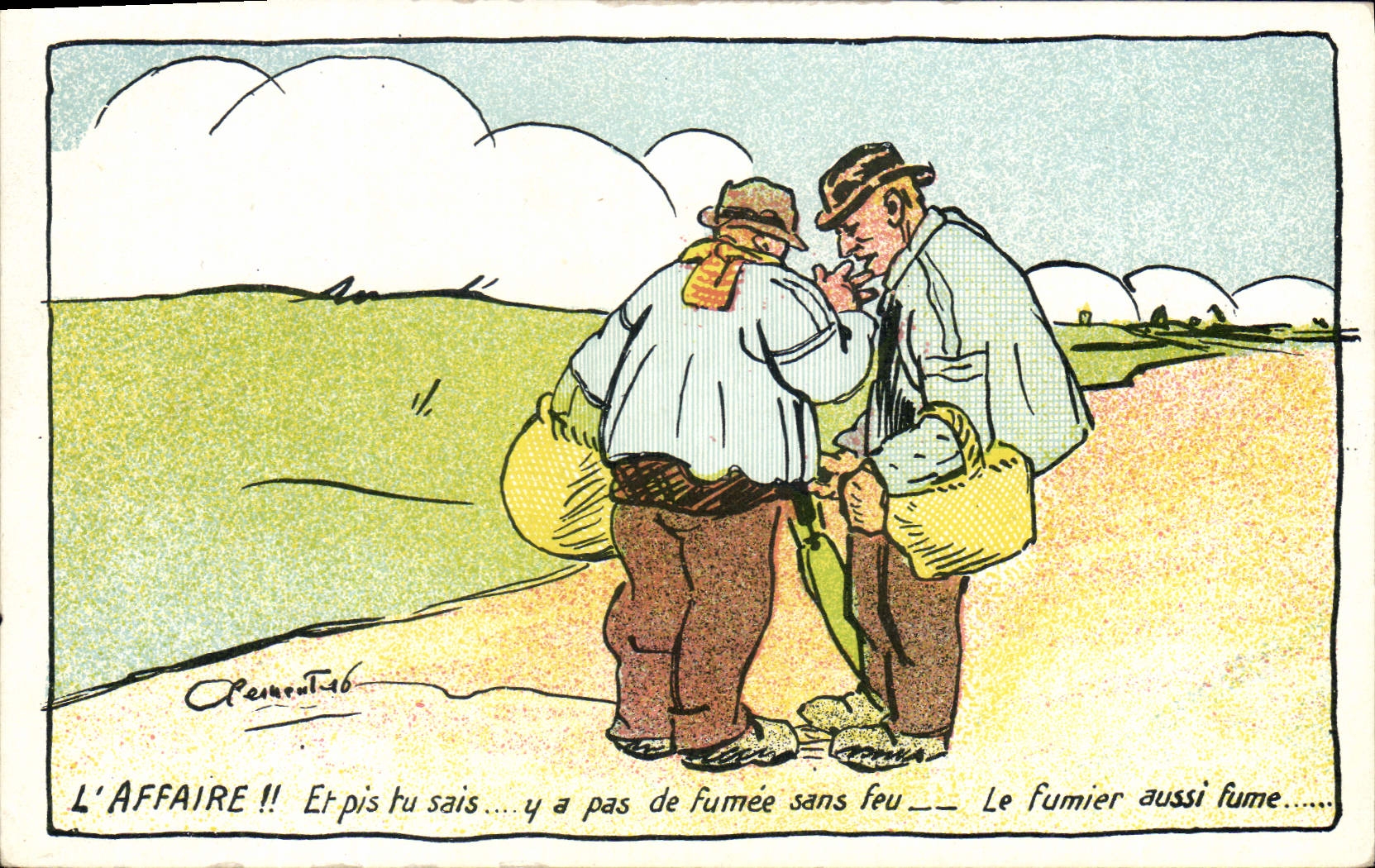 DIE AFFÄRE! — Karikatur zweier Männer mit Mistbeuteln — Clement T.6