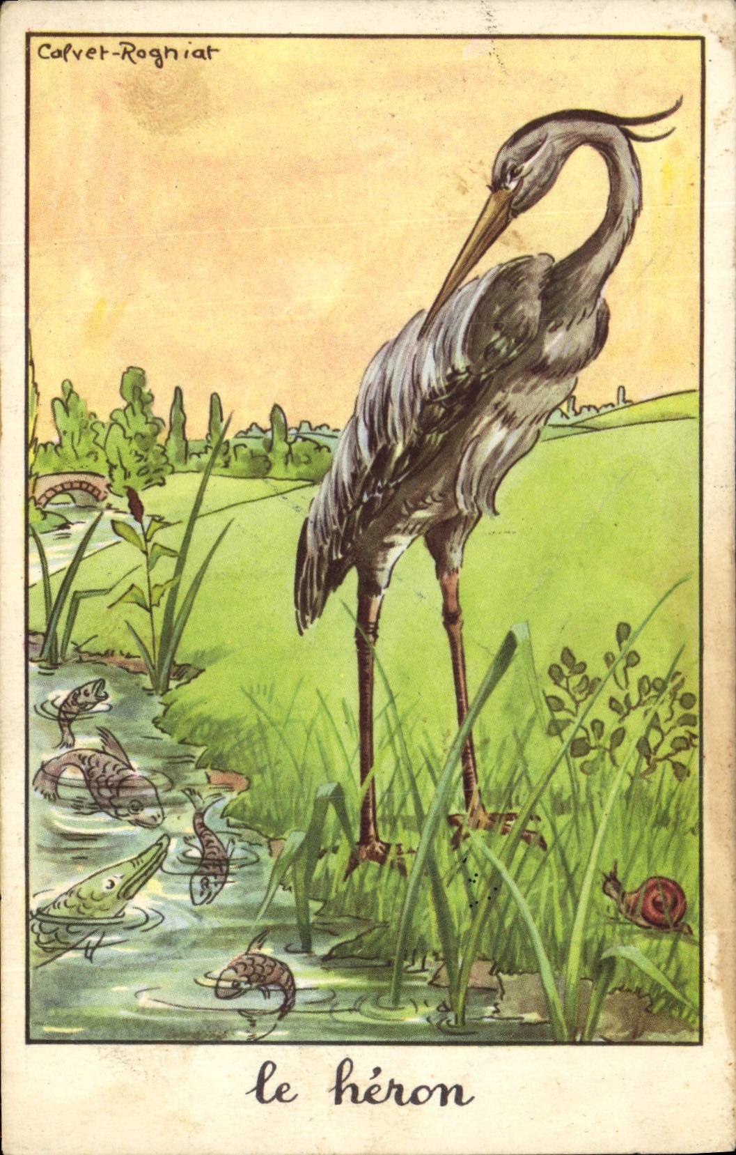 CPA Fantaisie Illustrateur Le heron Calvet Rogniat