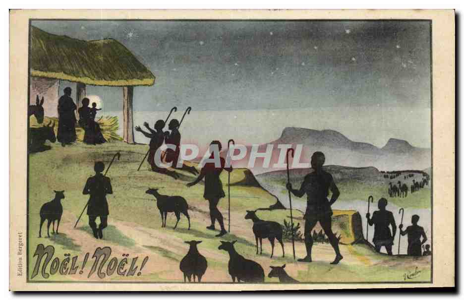 Noël! Noël! — Scène de la Nativité avec silhouettes — Édition Bergeret