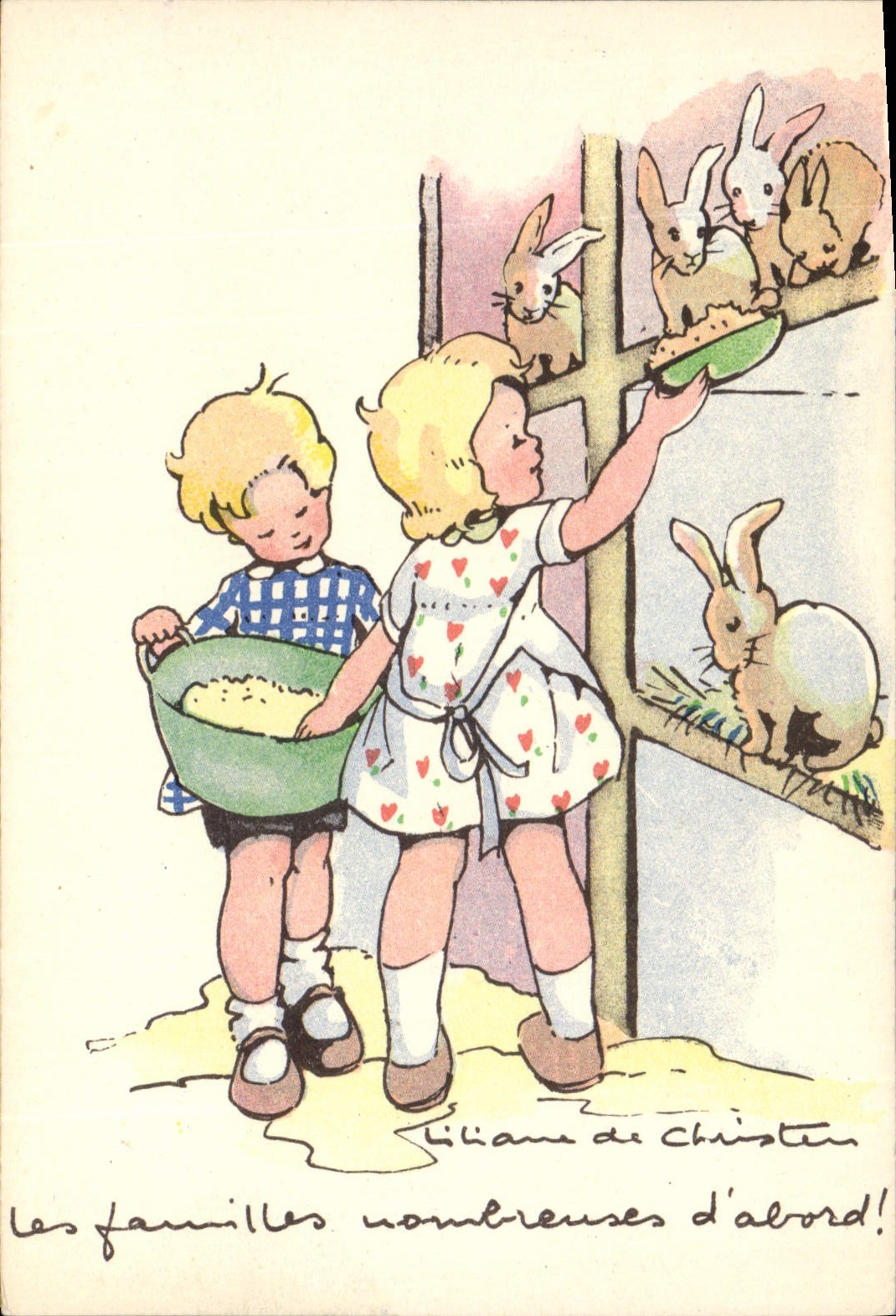 CPA Fantaisie Illustrateur Enfants Lapin