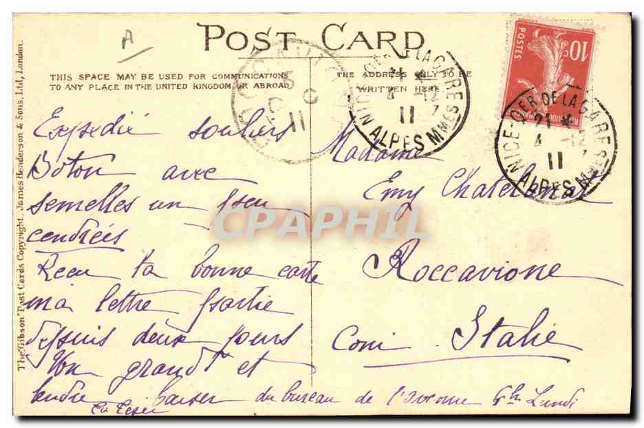 Portrait de Marjorie — dessin de C. Caisson — éditeur The Gibbon Post Cards & Sons Ltd. Londres — Achterkant