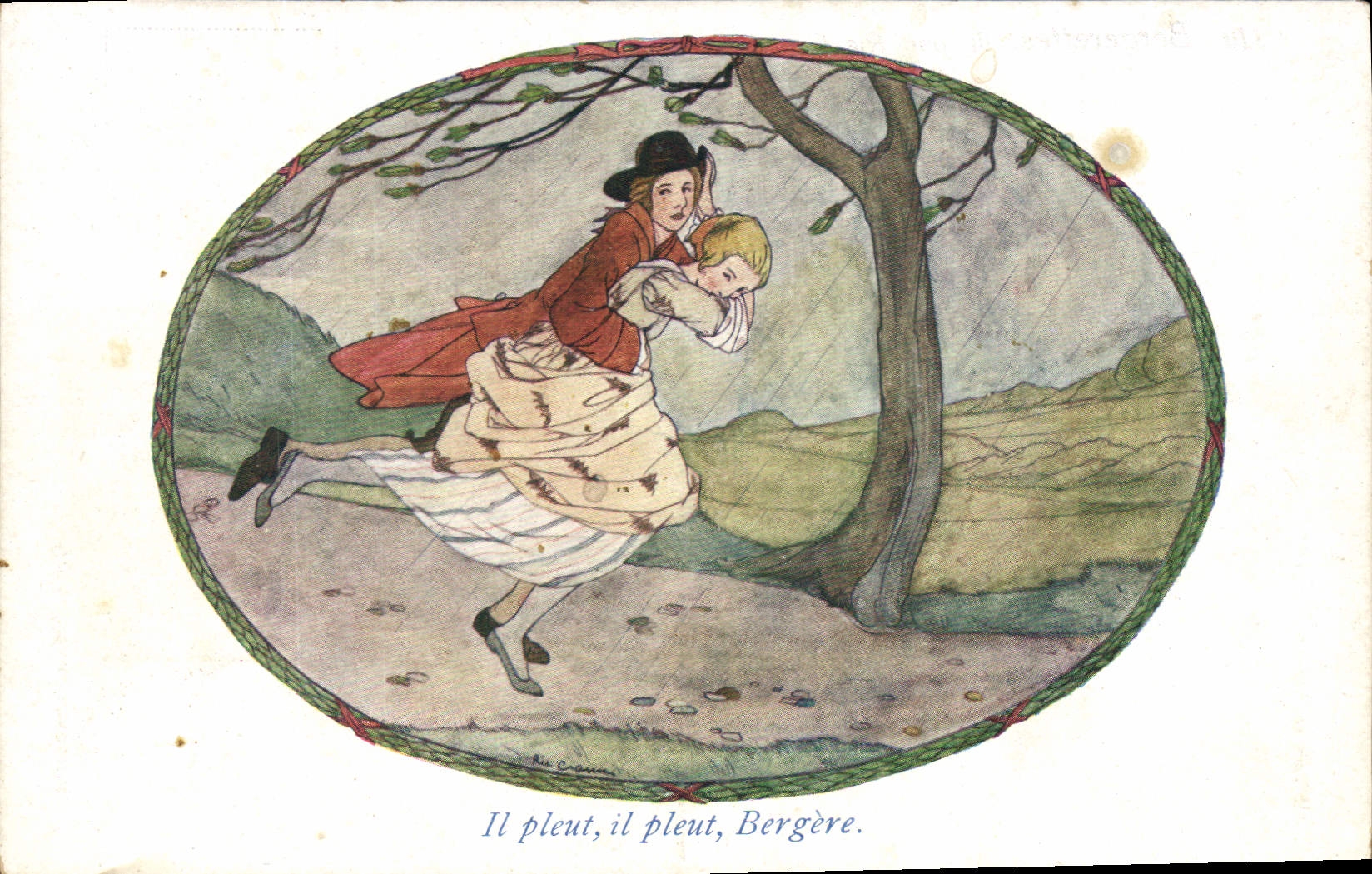 CPA Fantaisie Illustrateur Il pleut il pleut bergere