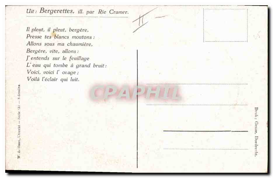 CPA Fantaisie Illustrateur Il pleut il pleut bergere — Rückseite