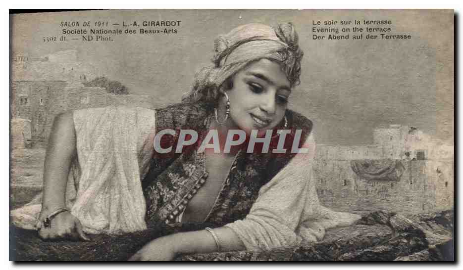 CPA Fantaisie Orientalisme Salon 1911 Girardot Le soir sur la terrasse