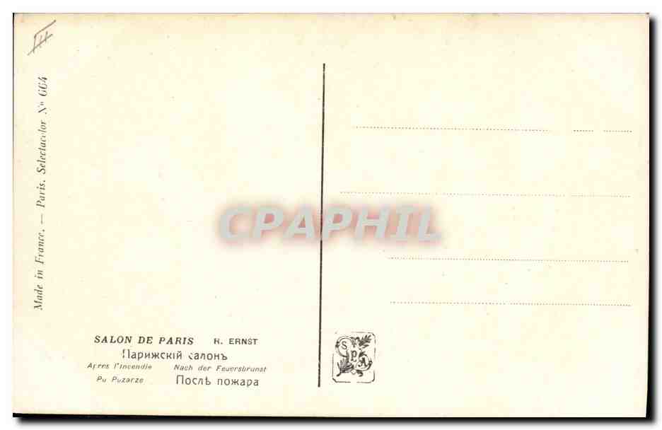 CPA Fantaisie Orientalisme Salon de Paris Ernst Apres l'incendie — Rückseite