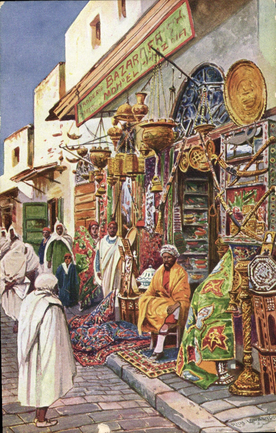 CPA Fantaisie Orientalisme Bazar arabe