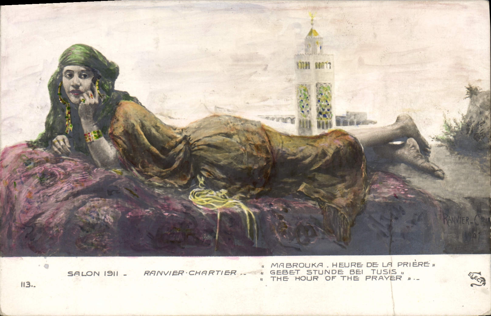CPA Fantaisie Orientalisme Salon 1911 Ranvier Chartier Mabrouka Heure de la priere