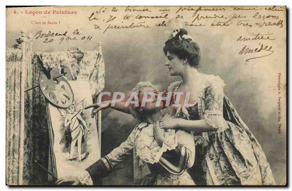 CPA Fantaisie Femme Lecon de peinture
