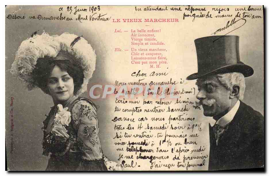 CPA Fantaisie Femme Le vieux marcheur