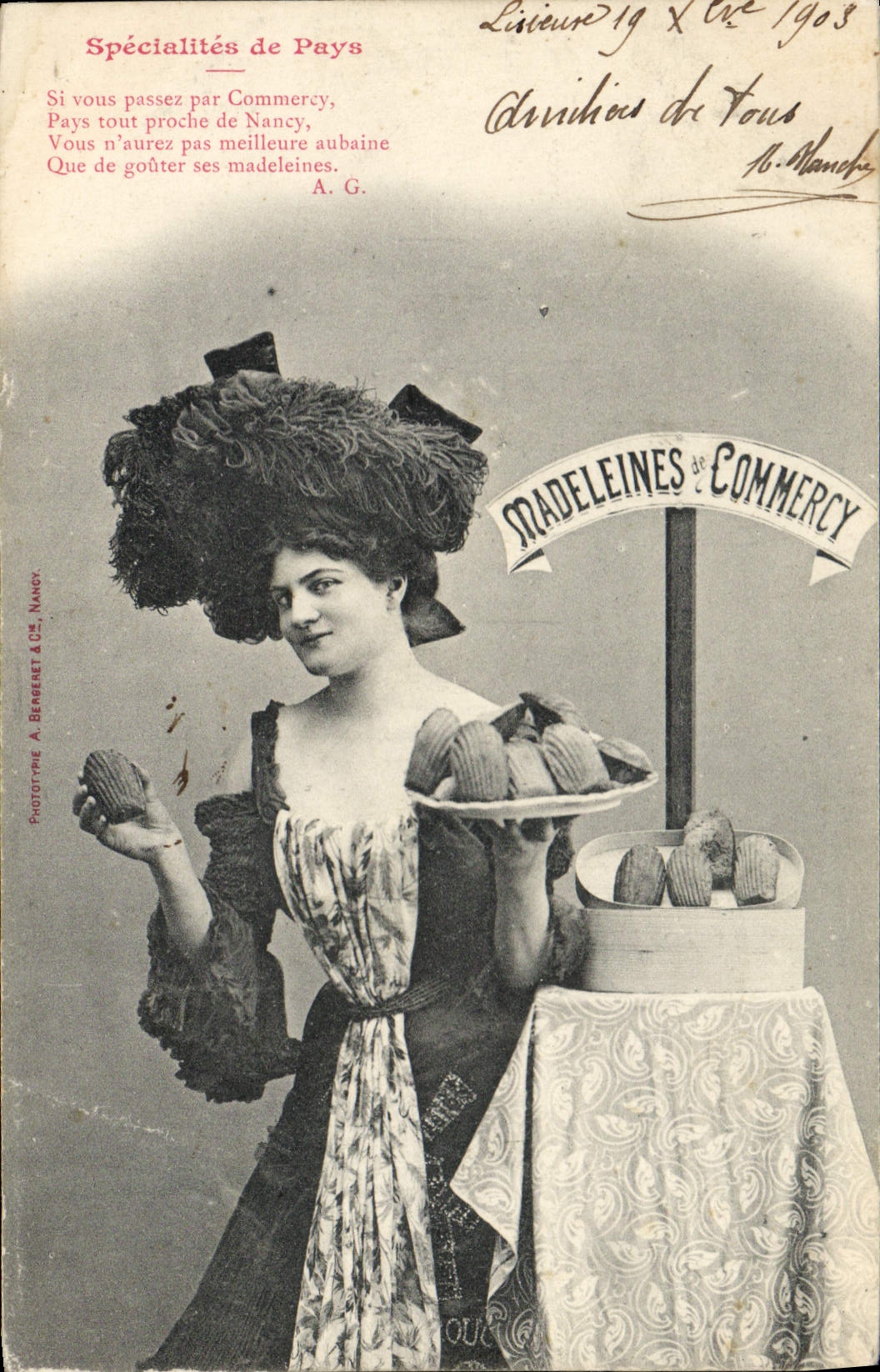 Madeleines de Commercy — Publicité pour les spécialités locales — Phototype A. Bergeret & Cie, Nancy