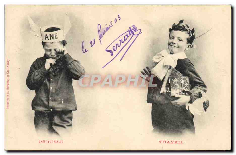 CPA Fantaisie Enfant Paresse Travail