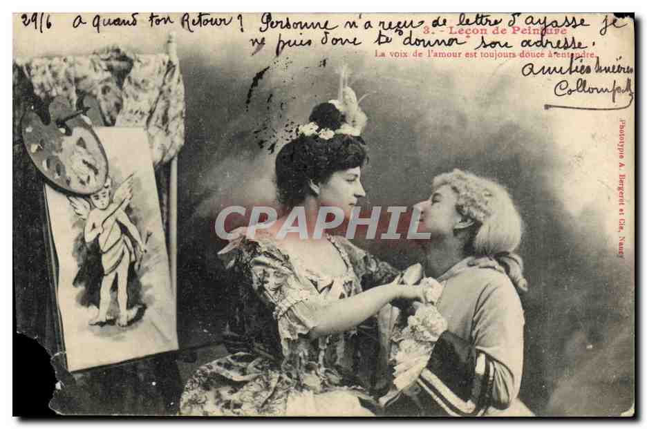 Femme et jeune homme — scène d'amour — phototypie Bergeron & Cie, Nancy