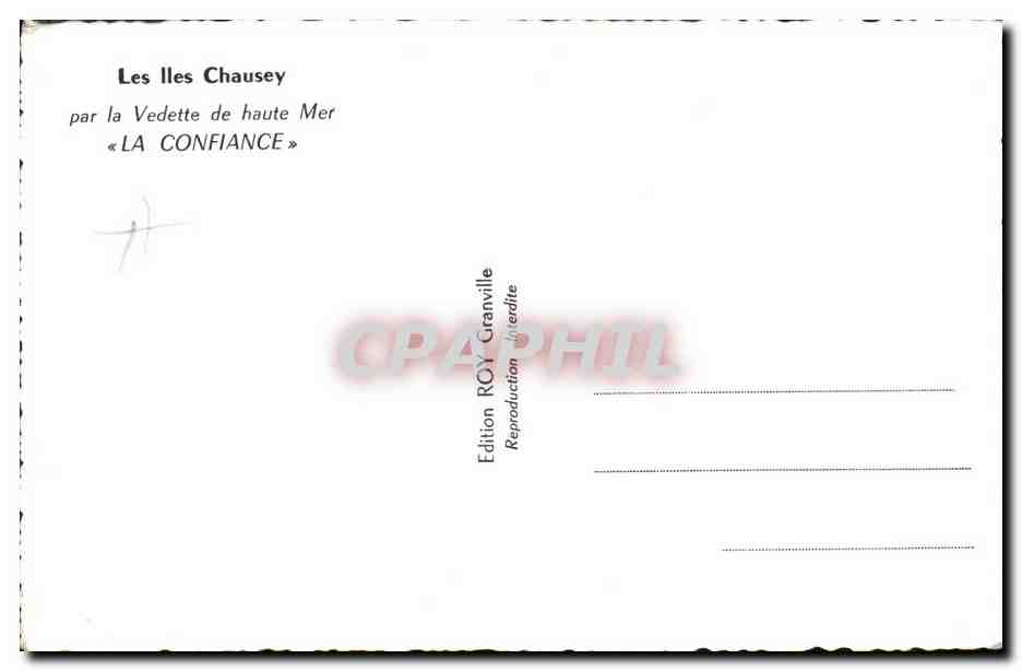 Les Îles Chausey — par la vedette de haute mer « LA CONFIANCE » — Édition ROY Granville — Verso