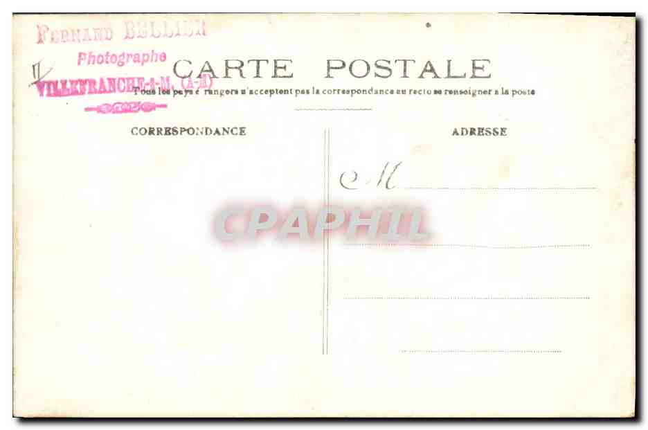 Bateau à moteur avec drapeau étoilé — Villefranche-sur-Mer — Photographie de Fernand Bullion — Verso