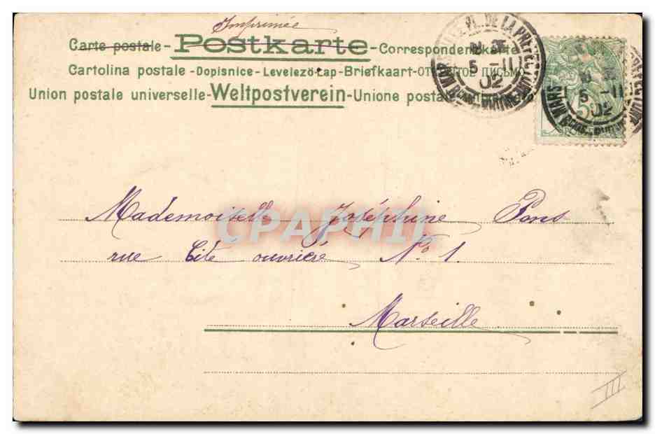 Chiens de chasse — quatre chiens tenant des fusils, un chien tenant une épée — Z. Chveraux, n° 879 — Reverso