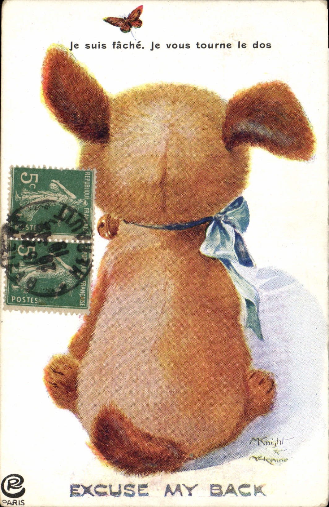 Chien tourné dos — 'Je suis fâché. Je vous tourne le dos' — M. Knight & A. Etienne - Anverso