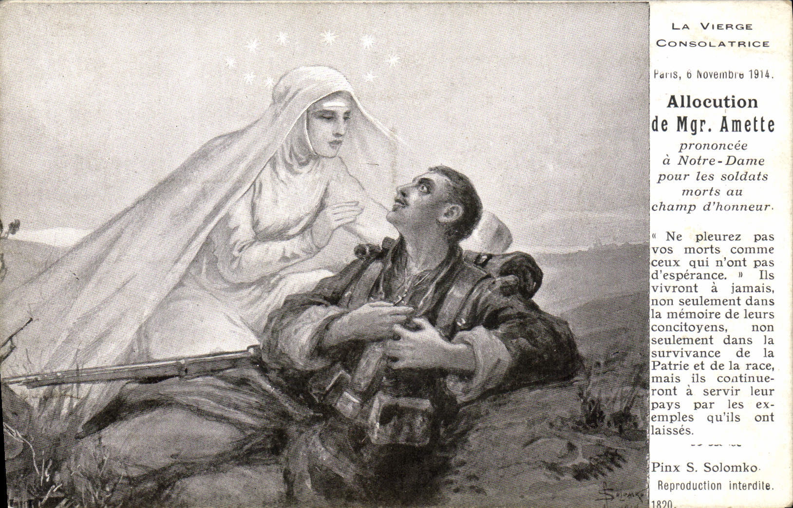 CPA Militaria La Vierge consolatrice Mgr Amette 