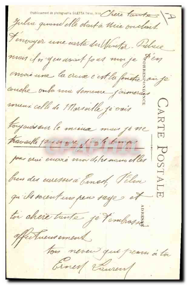 Winter Palace — Hôpital Temporaire à Nice-Cimiez — Édition Giletta — Rückseite