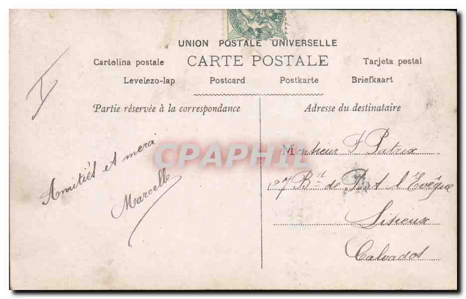 Pied de danseuse — scène de danse — éditeur S. (signé en bas à droite) — timbre 5 centimes bleu — Reverso