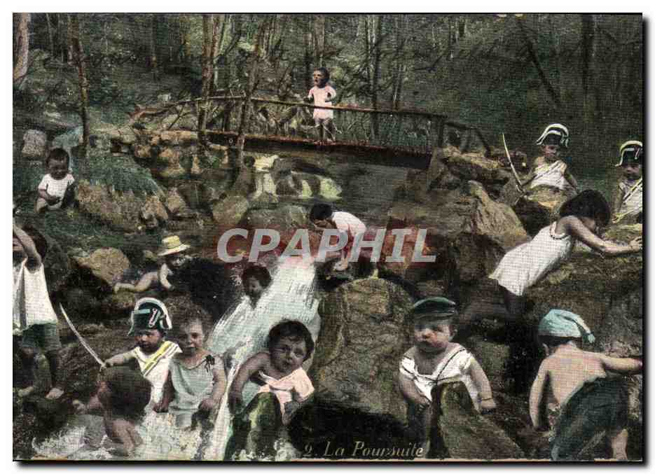 CPA Fantaisie Enfant Bebe La poursuite