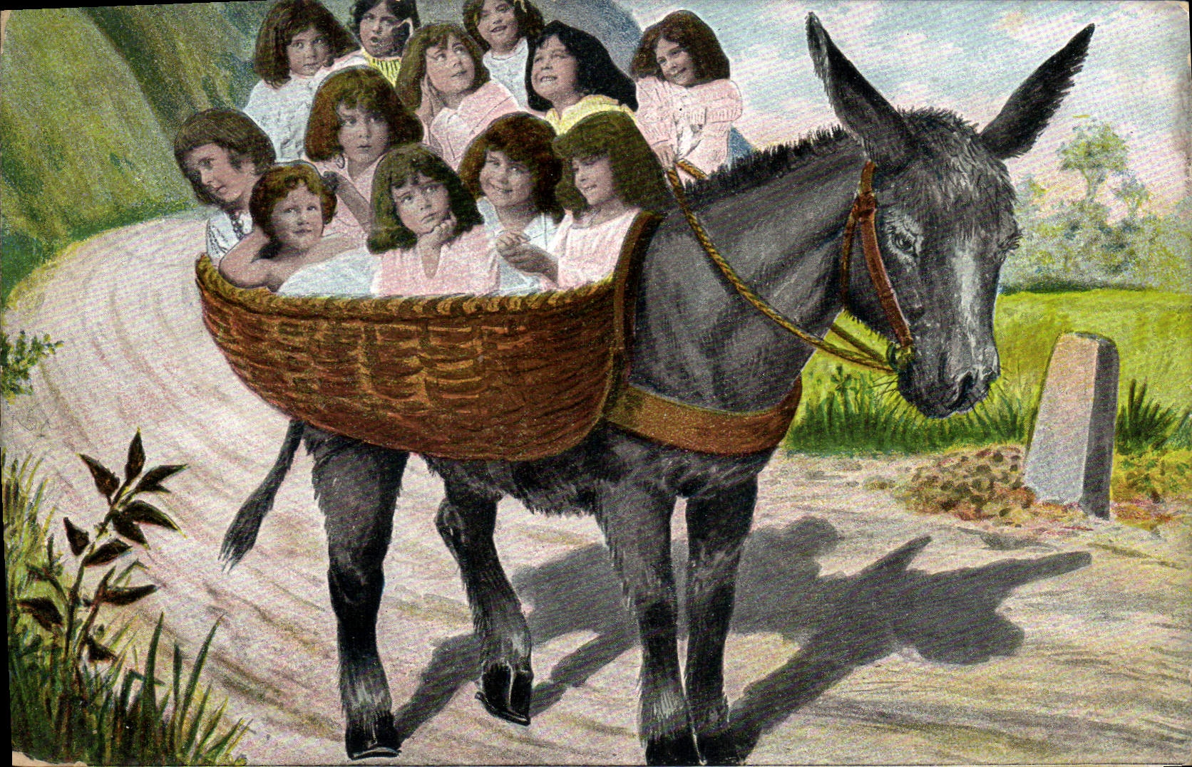 CPA Fantaisie Enfant Bebe Ane Mule