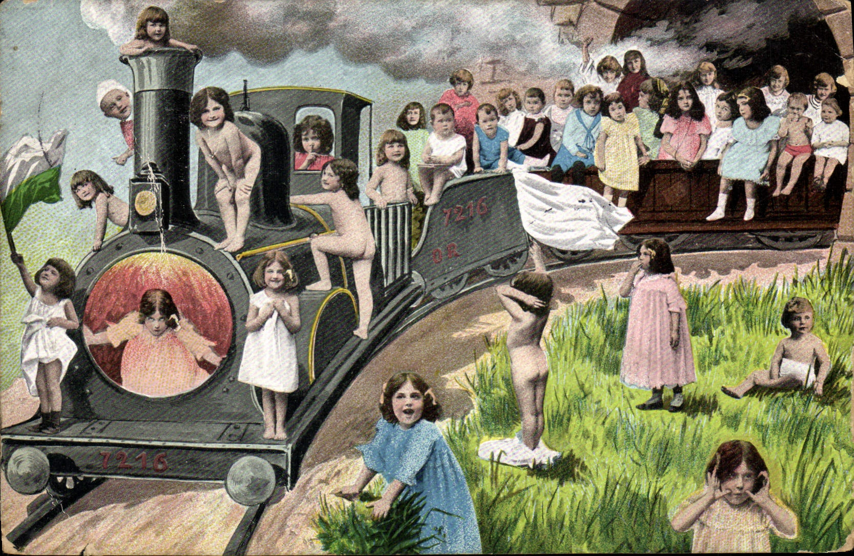 CPA Fantaisie Enfant Bebe Train