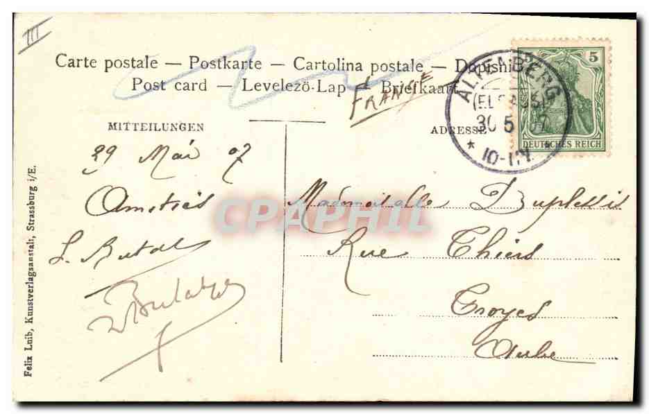 CPA Folklore Alsace Alsacienne — Verso