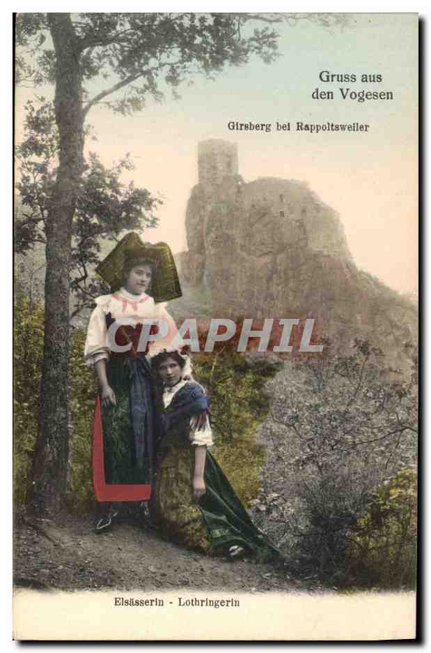 Deux femmes en costume traditionnel — Elsässerin et Lothringerin — éditeur Jul. Manias & Cie, Strasbourg
