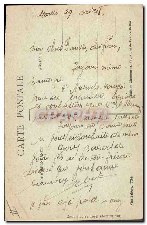 CPA Folklore Alsace Type d'Alsacienne — Verso