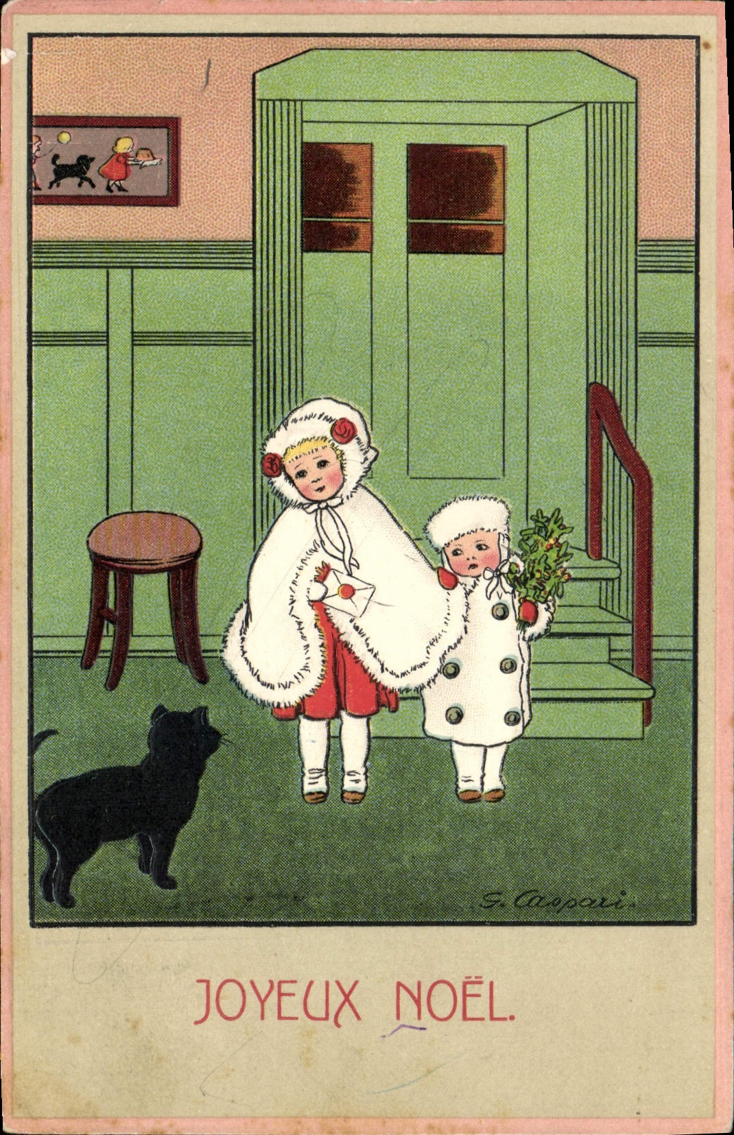 CPA Fantaisie Illustrateur Enfant Noel Chat