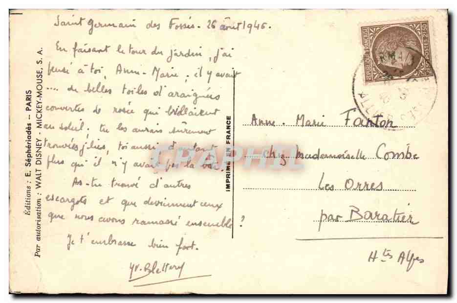 CPA Fantaisie Illustrateur Walt Disney Pinocchio La fee fleur Jiminy Cricket  — Rückseite
