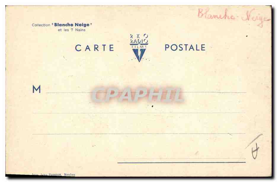 CPA Fantaisie Illustrateur Walt Disney Blanche Neige et les sept nains  — Back