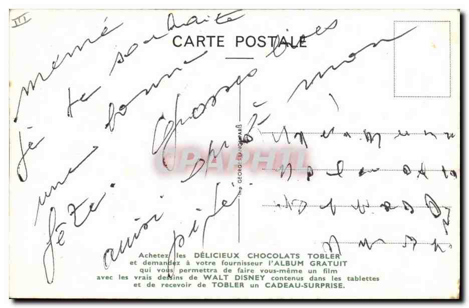 CPA Fantaisie Illustrateur Walt Disney Tobler Pan Pan Lapin  — Rückseite