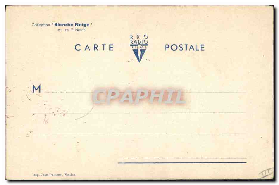 CPA Fantaisie Illustrateur Walt Disney Blanche Neige et les sept nains Timide  — Rückseite