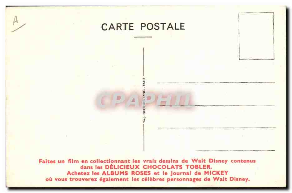 CPA Fantaisie Illustrateur Walt Disney Tobler  — Rückseite