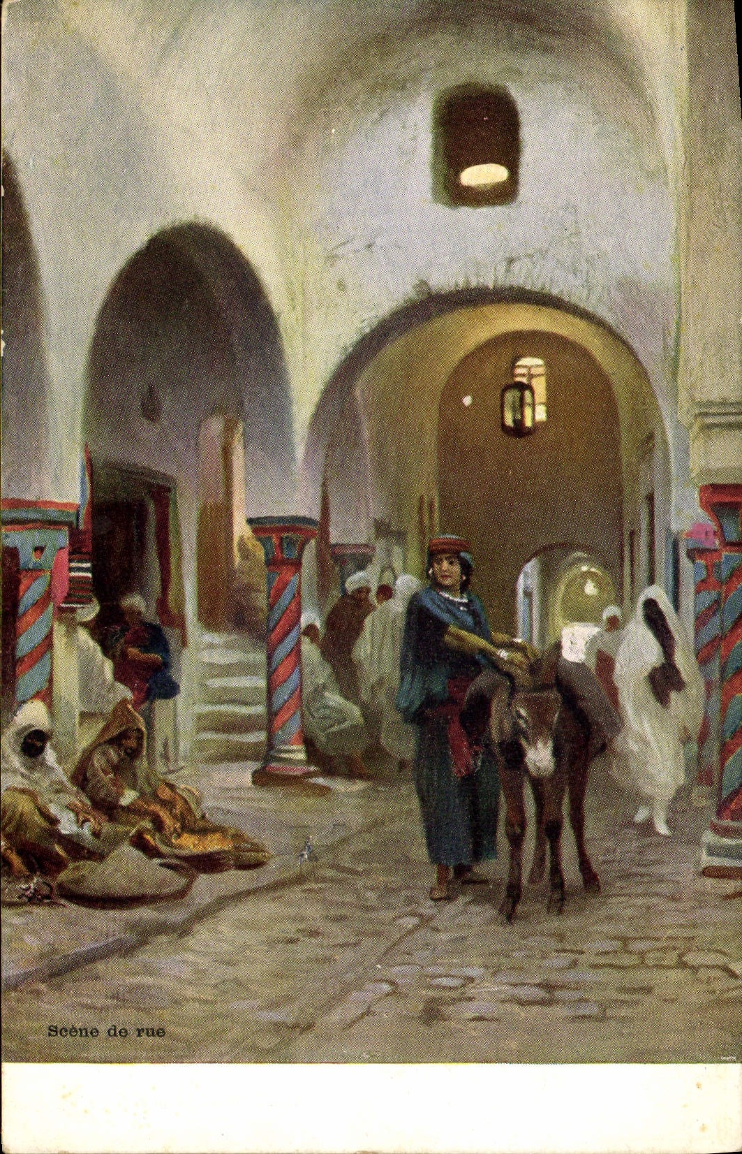 CPA Fantaisie Orientalisme Scene de Rue Mule Ane
