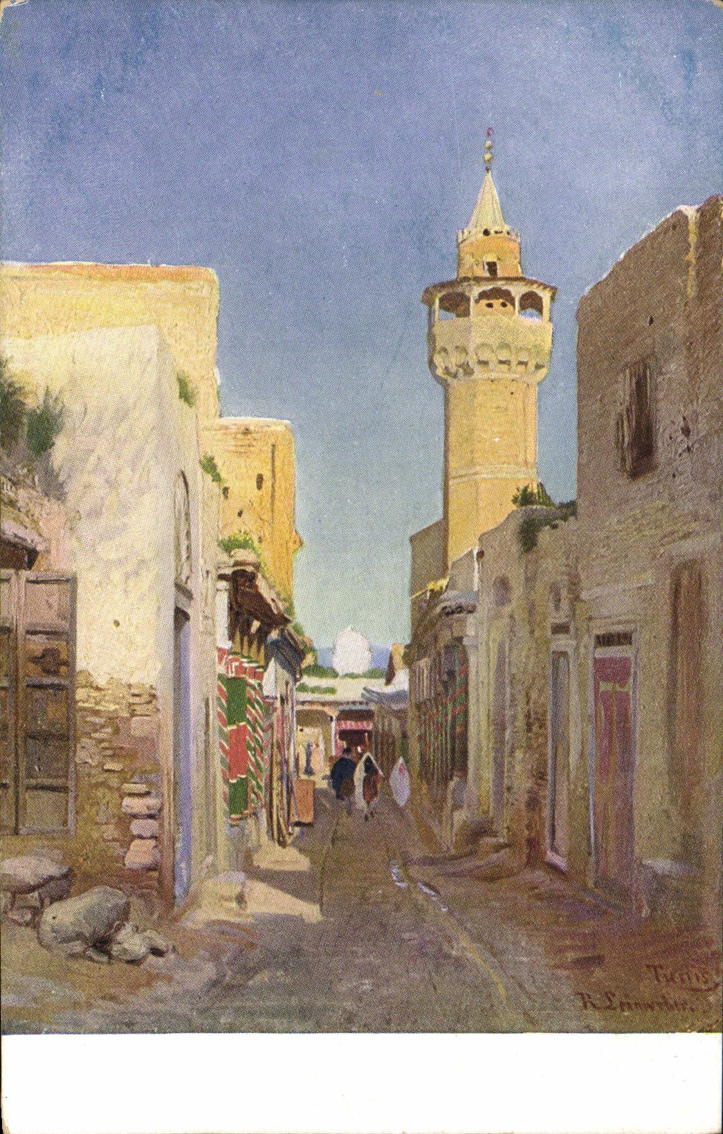 CPA Fantaisie Orientalisme Rue et minaret