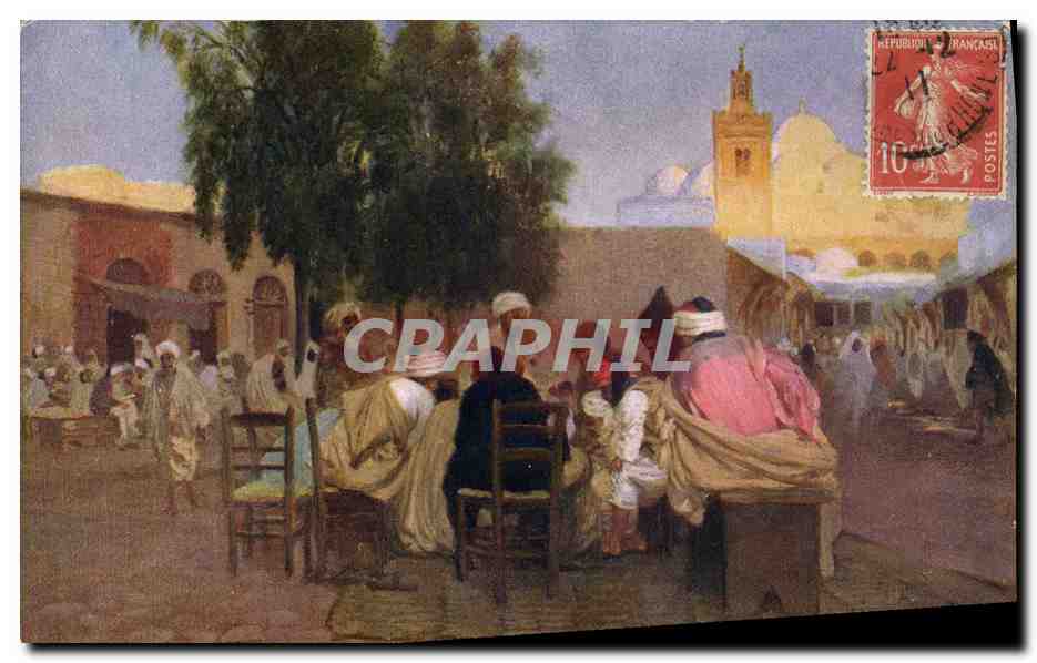 CPA Fantaisie Orientalisme Cafe arabe et mosquee