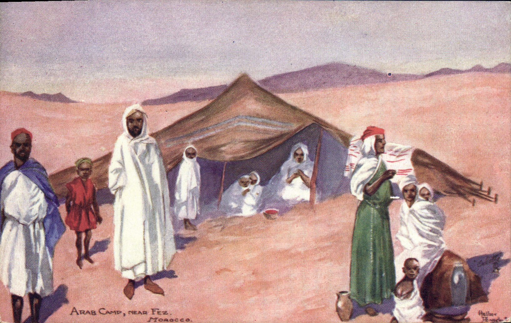 CPA Fantaisie Orientalisme Arab camp near Fez 