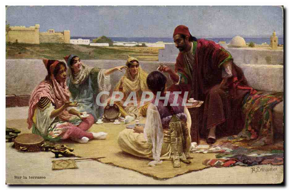 CPA Fantaisie Orientalisme Sur la terrasse 