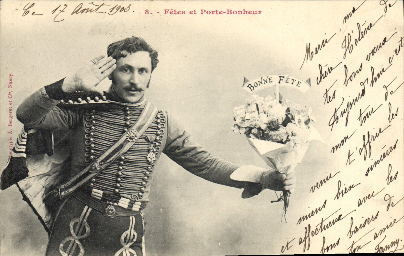 Soldat en uniforme — Fêtes et Porte-Bonheur — Bergeret et Cie, Nancy, n°8
