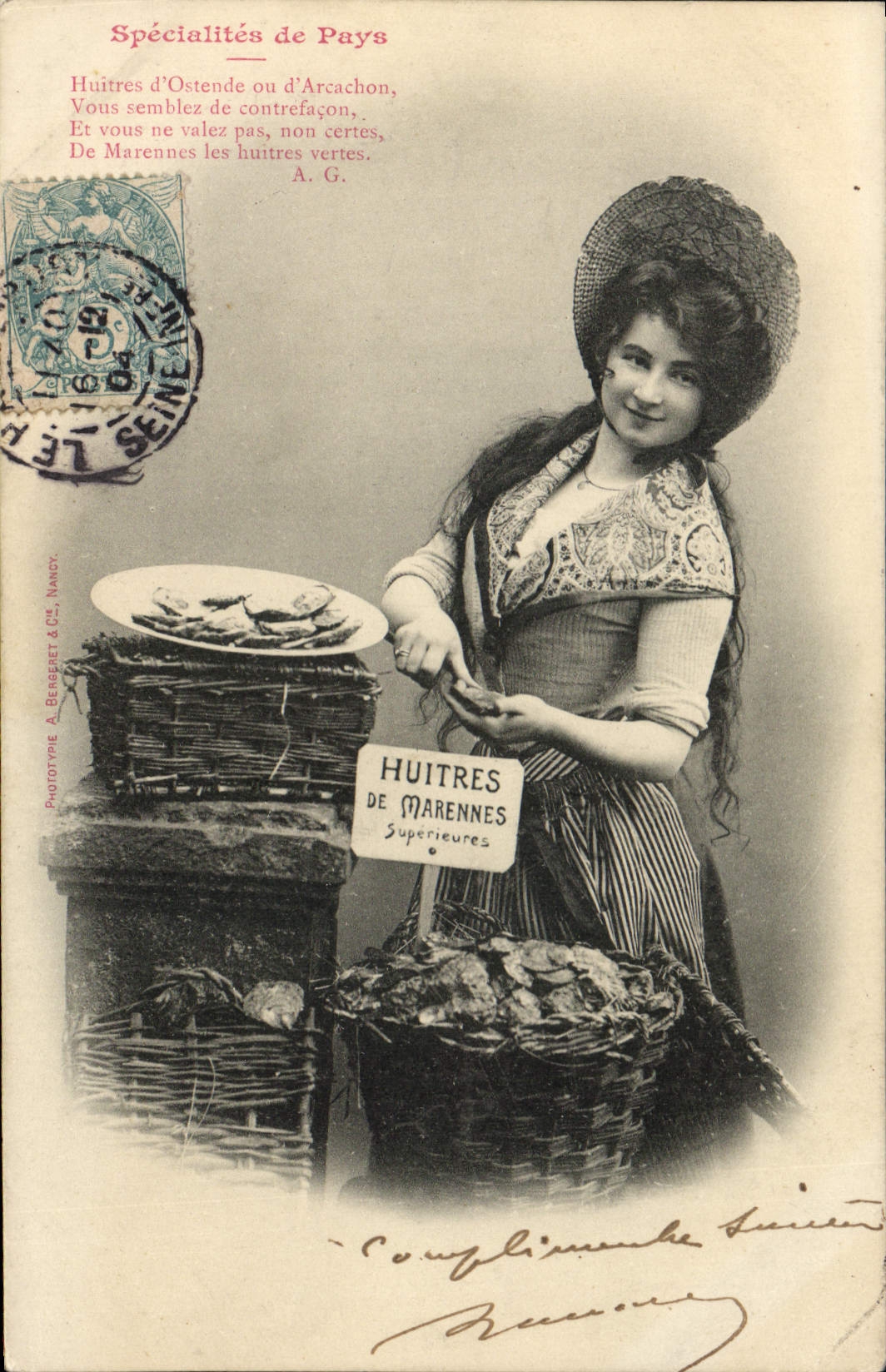 Huitres de Marennnes — spécialité de pays — Phototype A. Bergezet & Cie, Nancy