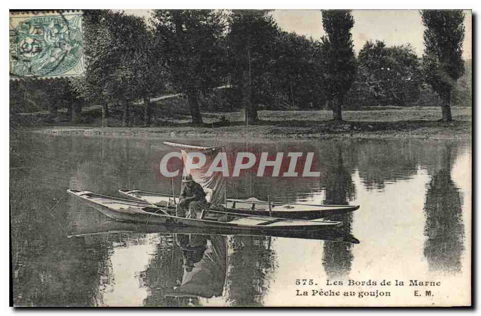 Les Bords de la Marne — La Pêche au goujon — E. M.