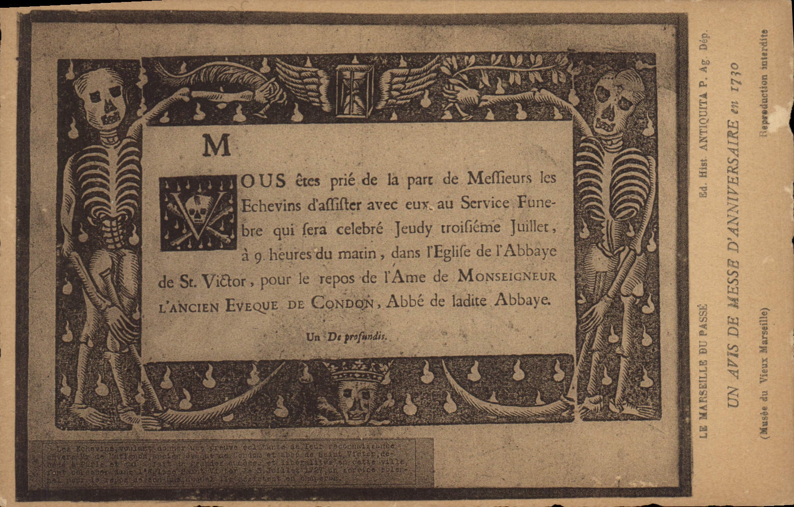 CPA Mort Un avis de messe d'anniversaire en 1730 