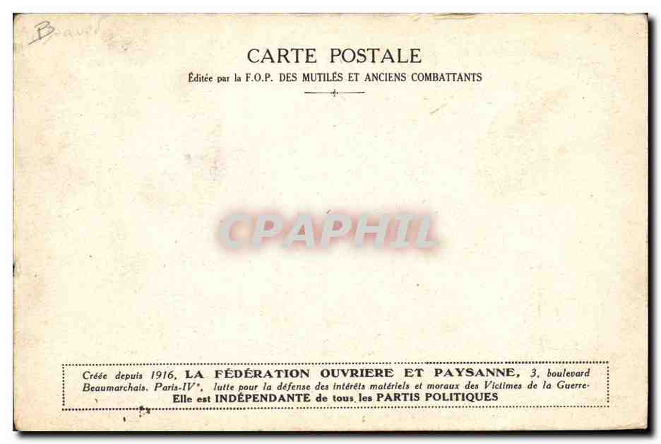 CPA Mort Vive la guerre Pouvreau Baldy  — Verso