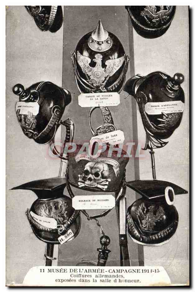 Coiffures allemandes — Musée de l'Armée, campagne 1914-15 — éditeur Boîge, Paris